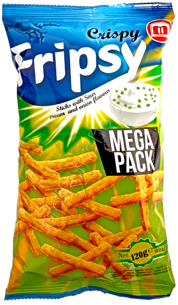 Fripsy Mega Smetana cibule 120g/12ks Sour cream and onion