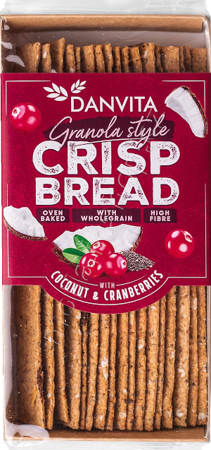 Danvita Granola kokos 130g/18ks pšeničné plátky s kokosem, brusinkami a chia semínky