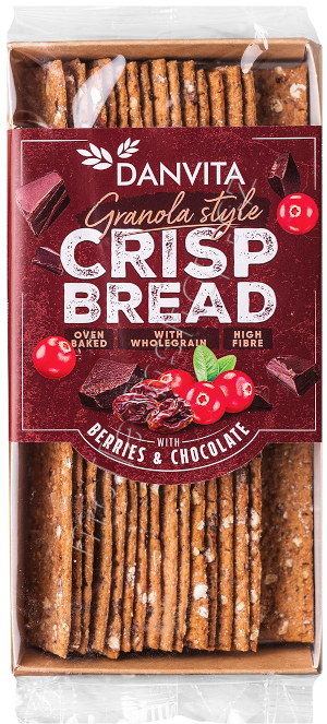 Danvita Granola čokoláda 130g/18ks pšeničné plátky s ovocem a čokoládou