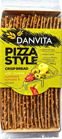 Danvita PS Olivy 130g/18ks Pizza Style se sušenými rajčaty a olivami, pšeničné plátky
