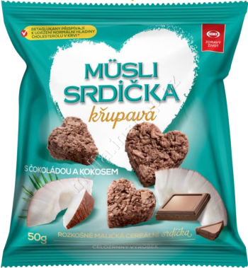 Musli srdíčka čokoláda a kokos 50g/15ks sáček