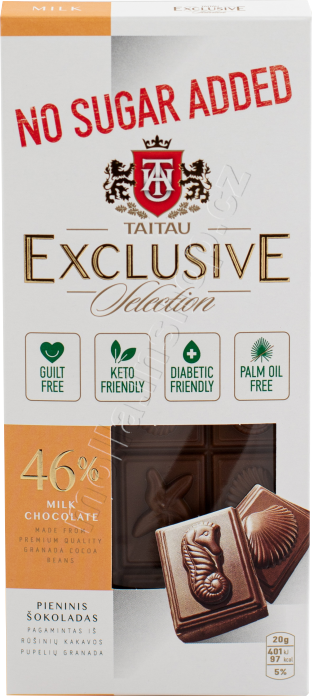 Taitau mléčná čokoláda 46% BEZ CUKRU 100g/18ks