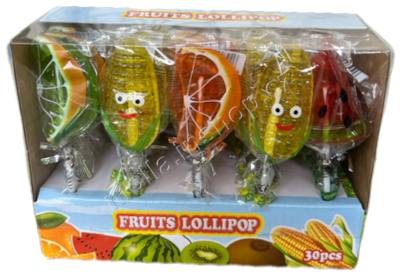 Lízátko Fruits lollipop New 15g/30ks směs ovoce
