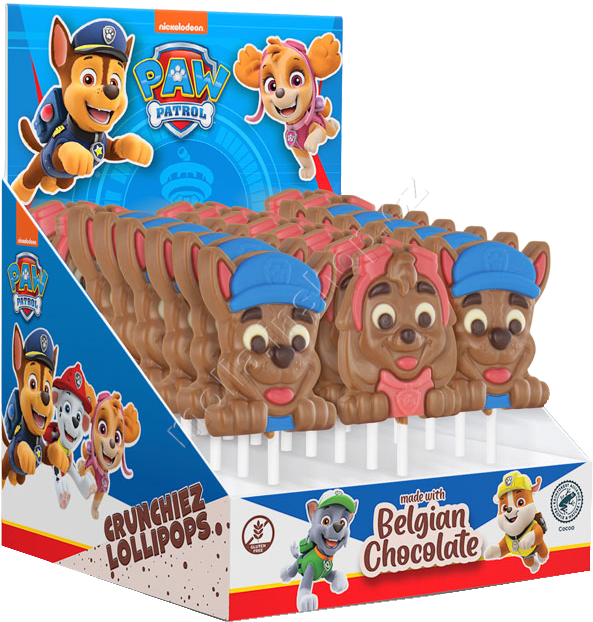 Lízátko Paw Patrol Crunchiez 30g/24ks  z belgické čokolády