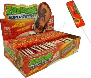 Lízátko Zazuage jahoda 10,8g/50ks  s tetováním