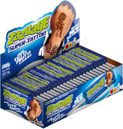 Lízátko Zazuage tutti-frutti 10,8g/50ks s tetováním