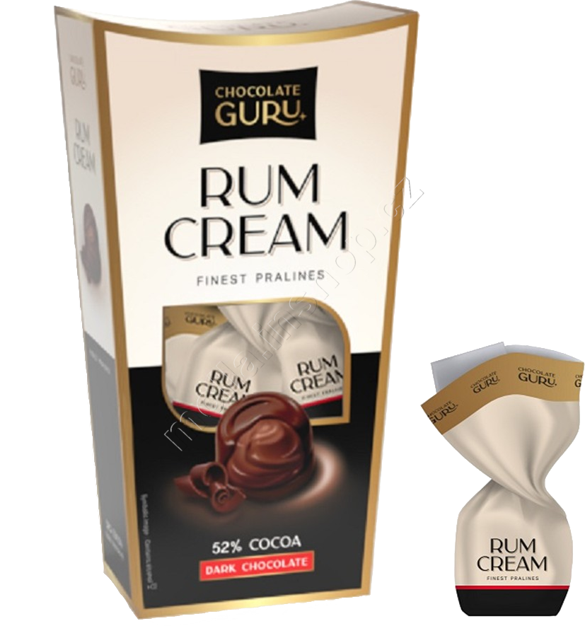 Guru Rum Cream Bílá 120g/18ks bonbony z hořké čokolády 52% plněné krémem s rumem