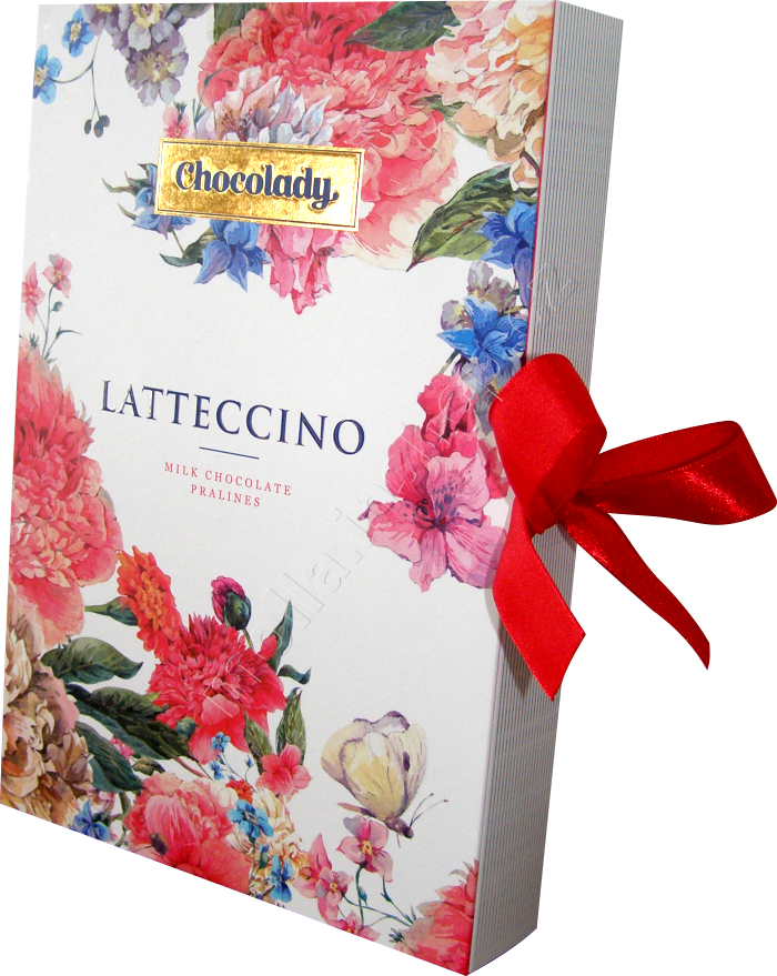 Chocolady LATTECCINO 150g/12ks kniha s mašlí červená