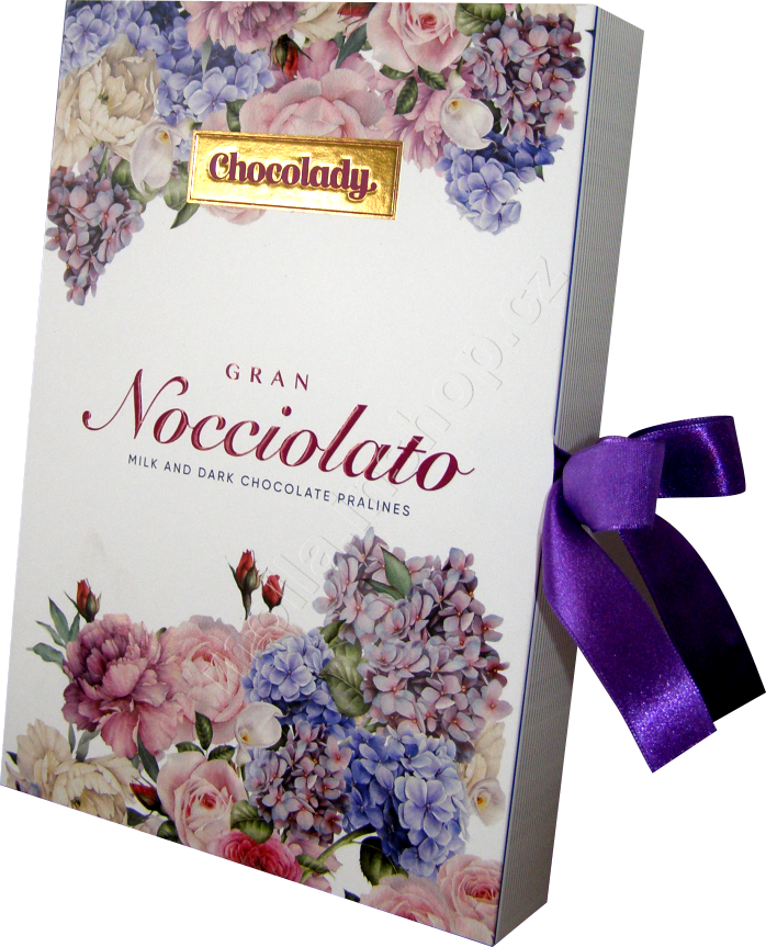 Chocolady NOCCIOLA 150g/12ks kniha s mašlí fialová