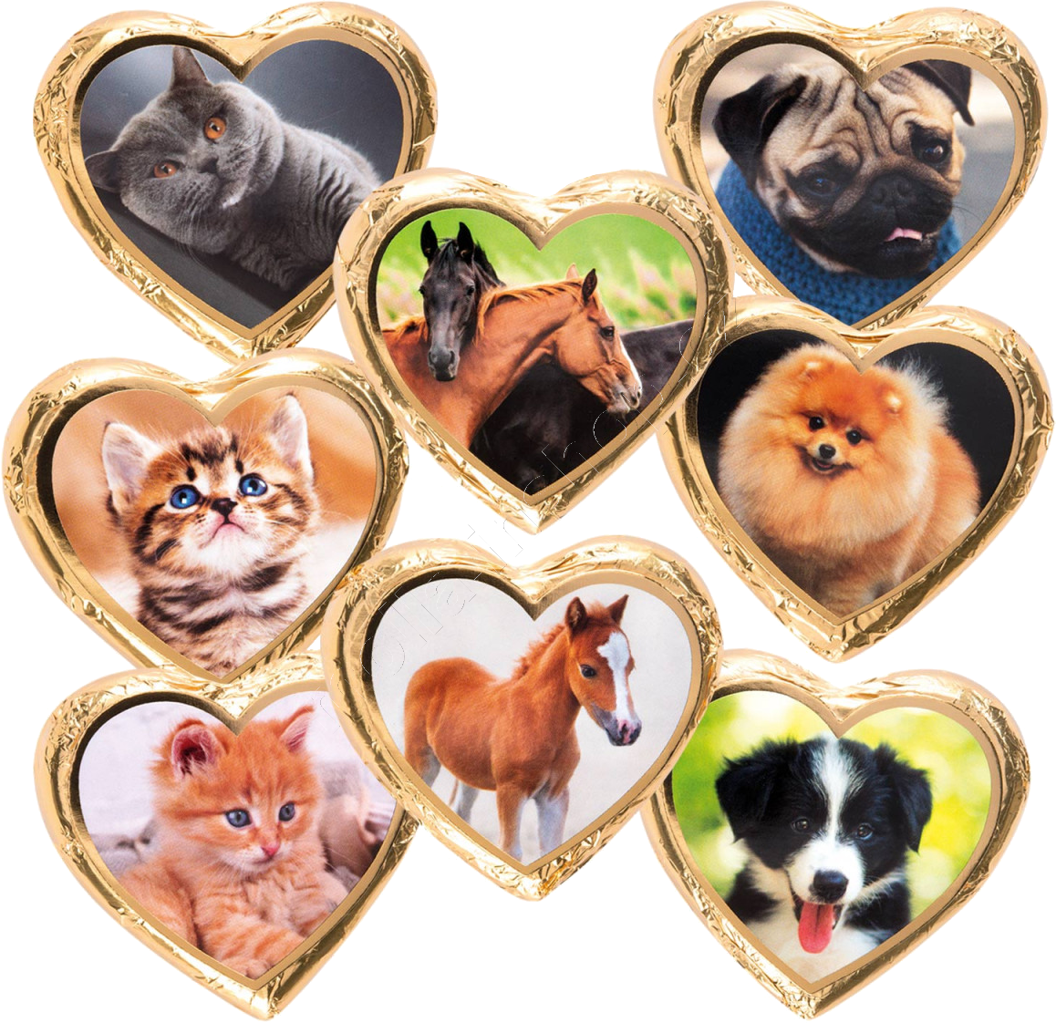 Nugátové srdíčko kotě,pes,kůň  24g/40ks