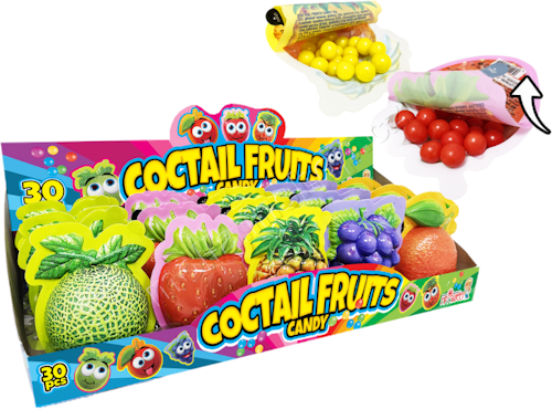 Plastové ovoce s bonbony 10g/30ks Jimmy Fox Coctail fruits candy 
