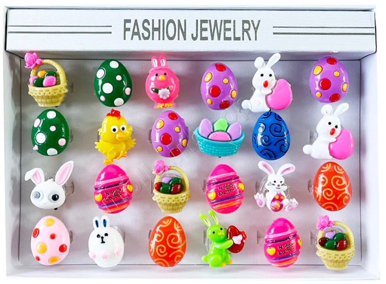 Ring svítící Kraslice Velikonoce prstýnek bez cukrovinky 24ks v bal.