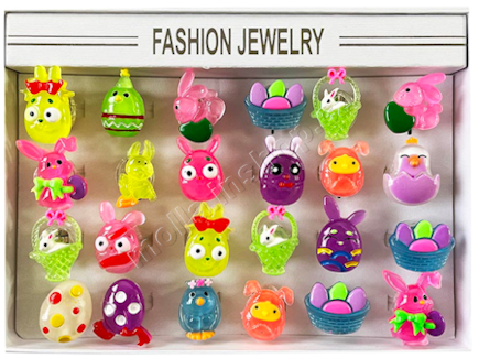 Ring svítící Růžové Velikonoce 2 prstýnek bez cukrovinky 24ks v bal.