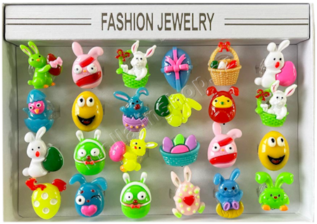 Ring svítící Zelené Velikonoce 1 prstýnek bez cukrovinky 24ks v bal.