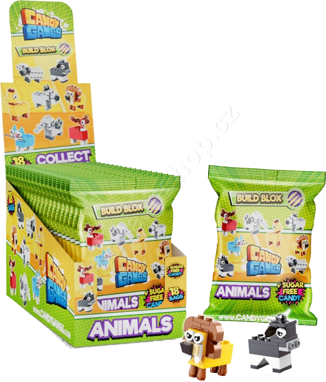Build Blox Zvířátka s cukrovinkou 1g/18ks Candy Gangs Skládací kostky Cars
