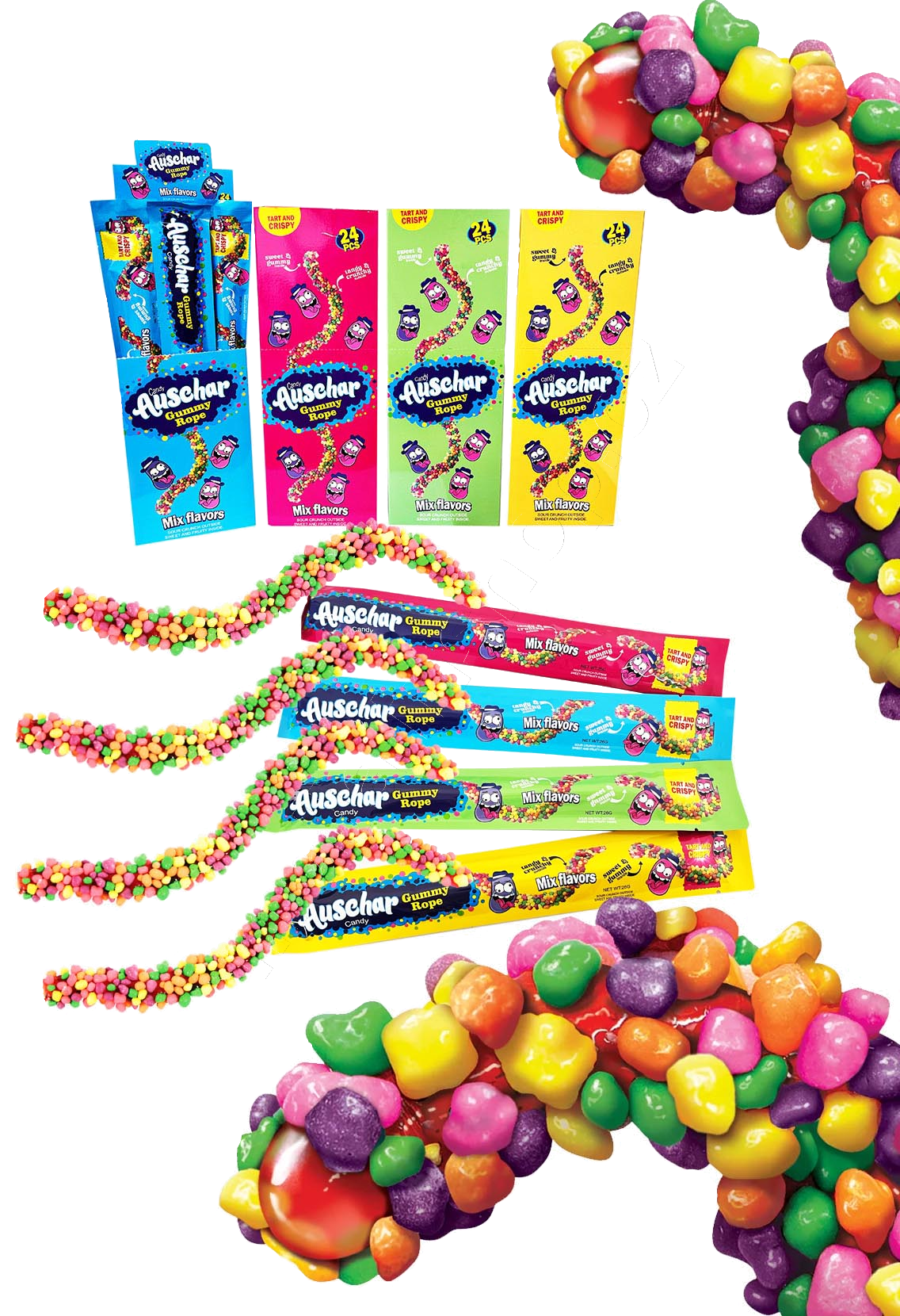 Želé Auschar Gummy Rope 26g/24ks ovocný provaz