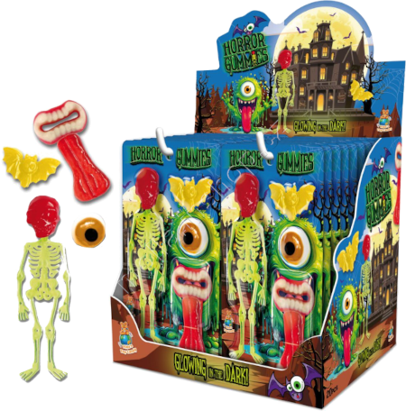 Želé Horror Gummies 22g/20ks želé zuby, jazyk, kostra světélkující