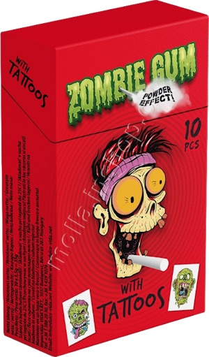 Žvýkačka Zombie Gum With Tattoos 35g/18ks  v krabičce (s efektem)