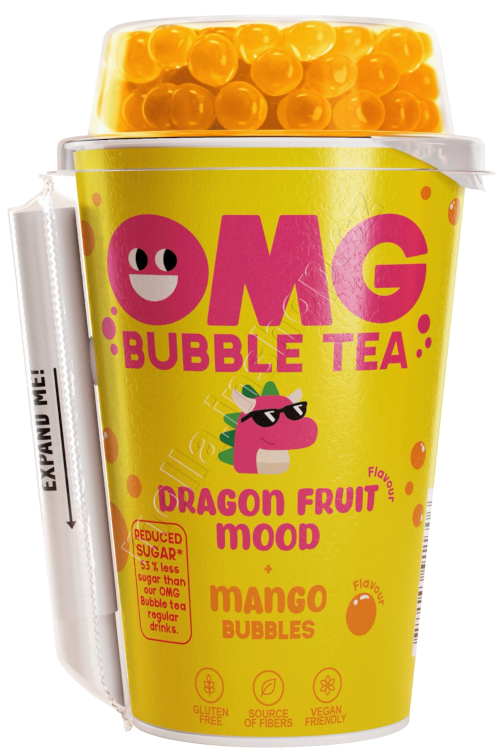 OMG Bubble tea dračí ovoce 265ml/10ks mangové  kuličky