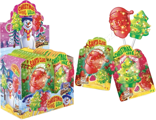 JF Christmas Popping Lollipop 13g/36ks lízátko s kyselým práškem Jimmy Fox