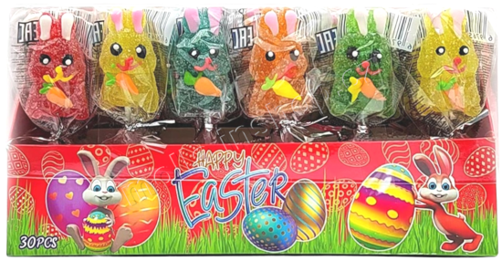Velik.lízátka Jelly 17g/30ks Zajíc s mrkví Happy Easter