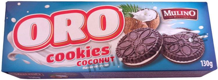 Oro kakaové sušenky 130g/30ks  s krémem s příchutí kokosu Mulino