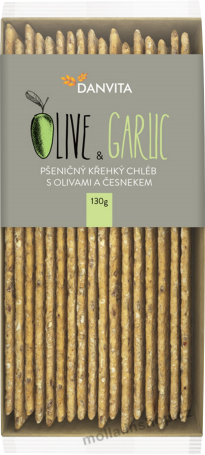 Danvita oliva česnek 130g/18ks pšeničný křehký chléb