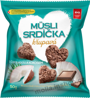 Musli srdíčka čokoláda a kokos 50g/15ks sáček