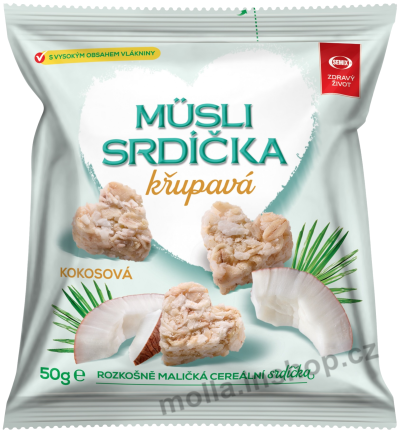 Musli srdíčka kokos 50g/15ks sáček