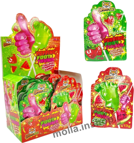 Lízátko Foot&Thumb 13g/36ks Jimmy Fox Popping candy