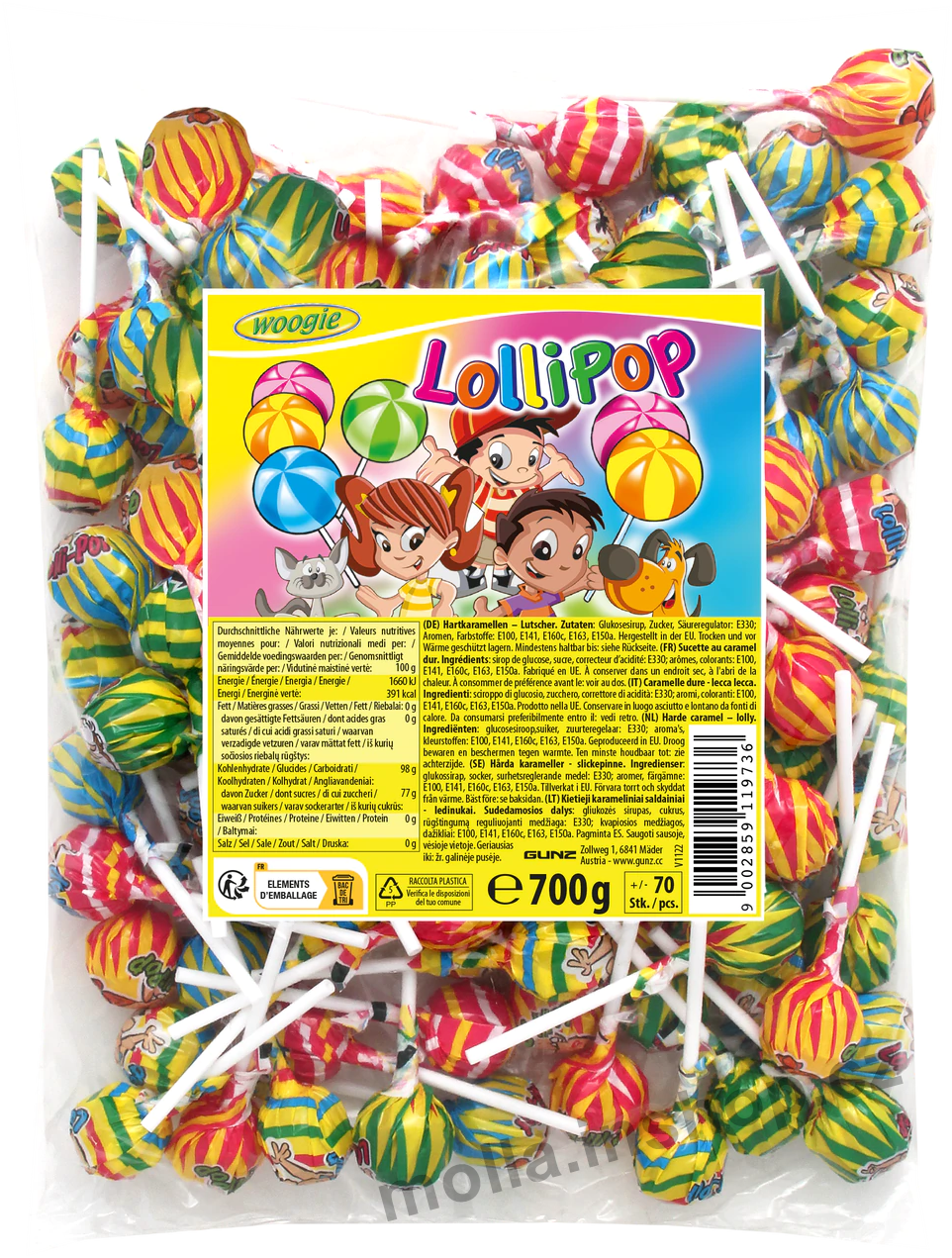 Lízátko Woogie kulaté sáček 10g/70ks (Flintstones )