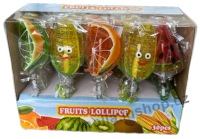 Lízátko Fruits lollipop New 15g/30ks směs ovoce
