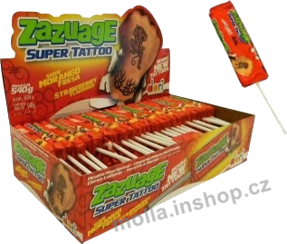 Lízátko Zazuage jahoda 10,8g/50ks  s tetováním