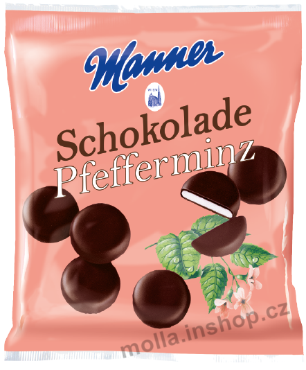 Peprmintky v čokoládě Manner 150g/28ks  Pfeffermintz