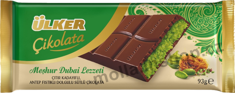 Dubai Ulker mléčná čokoláda 93g/6ks s pistáciovou náplní