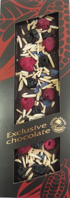 X- 0748 Exclusive H maliny, višně, mandle, fialky 125g/20ks hořká čokoláda