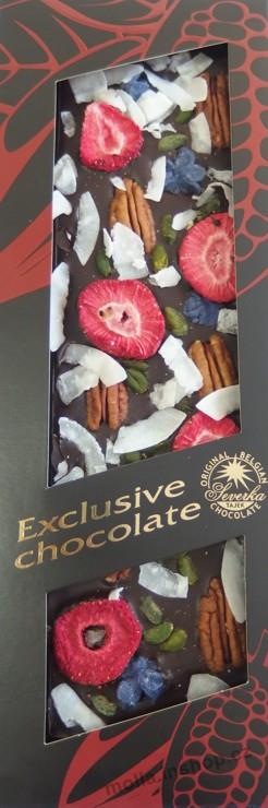 X- 0743 Exclusive H pekany, pistácie, jahody, šeřík, kokos 130g/20ks hořká čokoláda