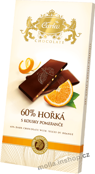 T.č. 60% hořká s pomerančem 80g/15ks    Carla  obdélník čokoláda