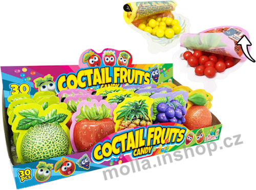 Plastové ovoce s bonbony 10g/30ks Jimmy Fox Coctail fruits candy 