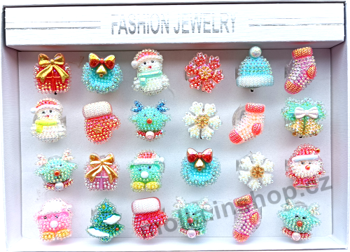 Ring svítící prstýnek Christmas kamínky bez cukrovinky 24ks v bal. vánoční