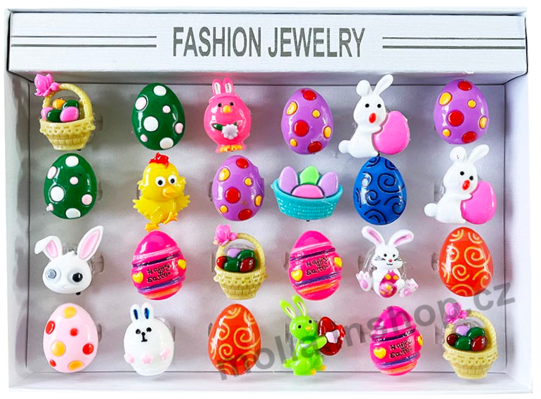 Ring svítící Kraslice Velikonoce prstýnek bez cukrovinky 24ks v bal.