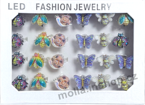 Ring svítící Motýl+ bez cukrovinky 24ks v bal. prstýnek v kazetě