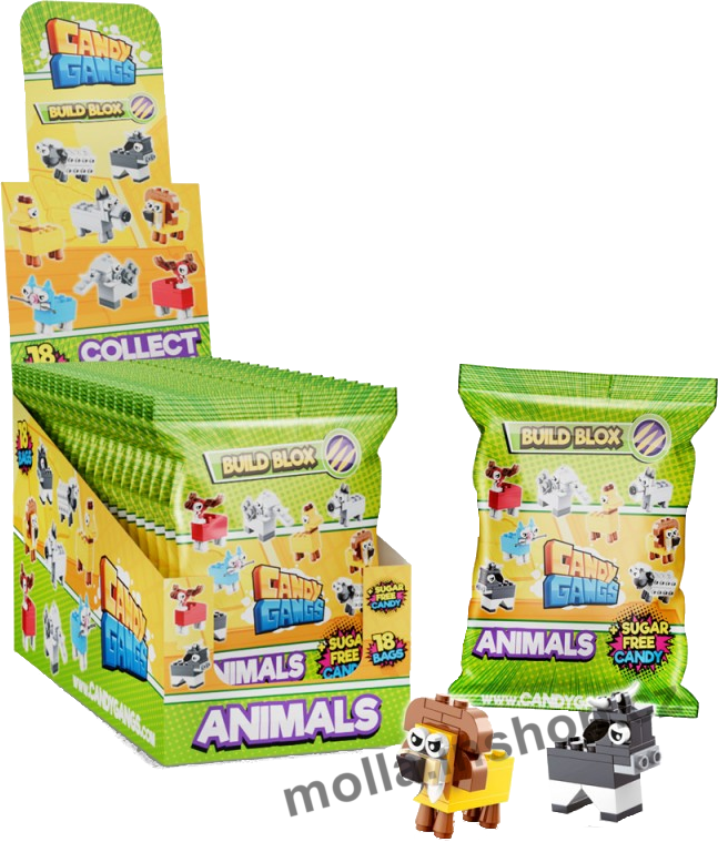 Build Blox Zvířátka s cukrovinkou 1g/18ks Candy Gangs Skládací kostky Cars