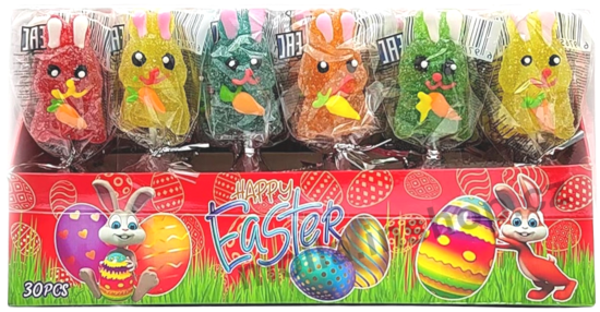 Velik.lízátka Jelly 17g/30ks Zajíc s mrkví Happy Easter
